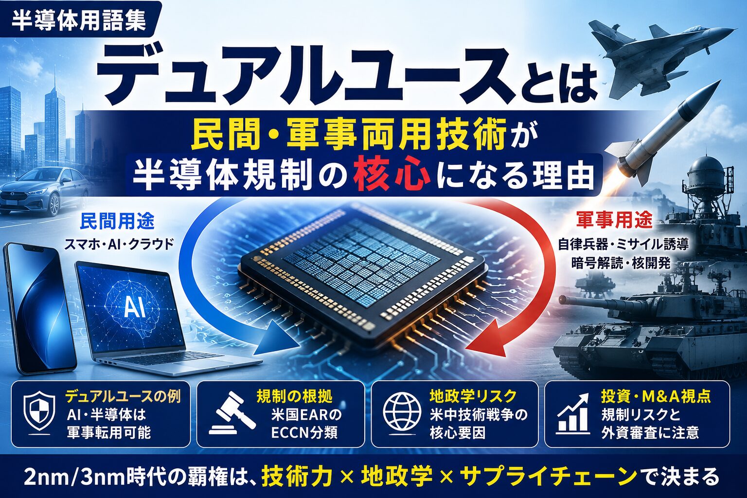 デュアルユースとは｜民間・軍事両用技術が半導体規制の核心になる理由