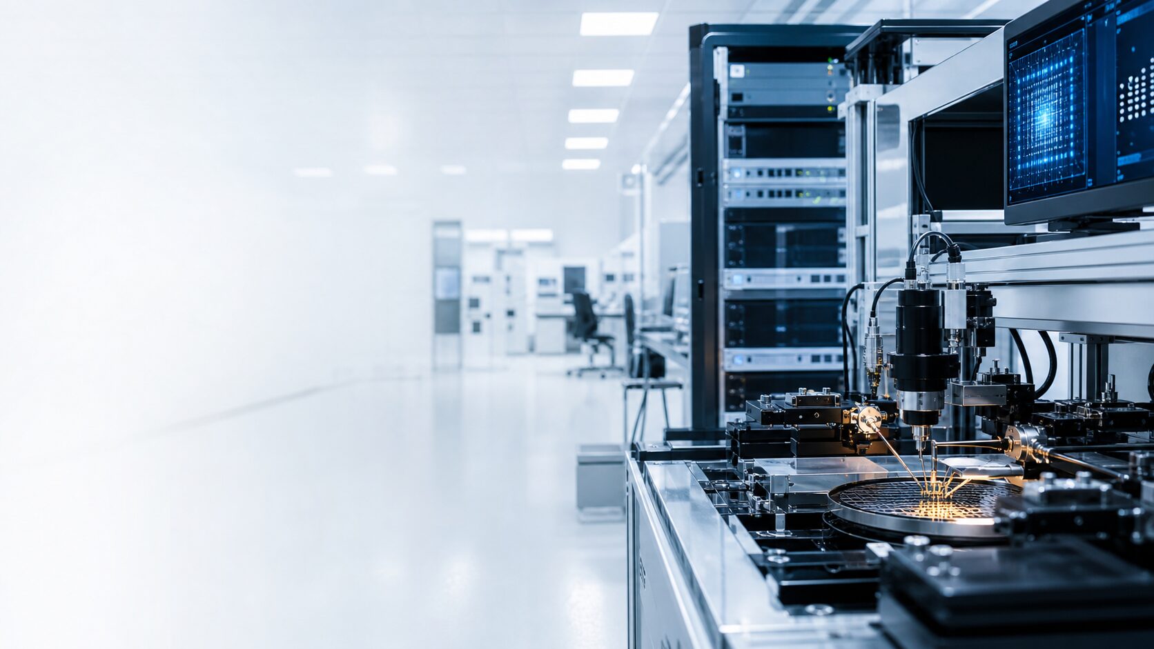 Advantest semiconductor test systems in a cleanroom laboratory